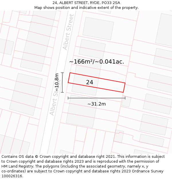 24, ALBERT STREET, RYDE, PO33 2SA: Plot and title map