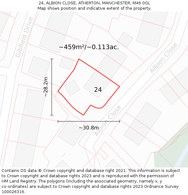24, ALBION CLOSE, ATHERTON, MANCHESTER, M46 0GL: Plot and title map