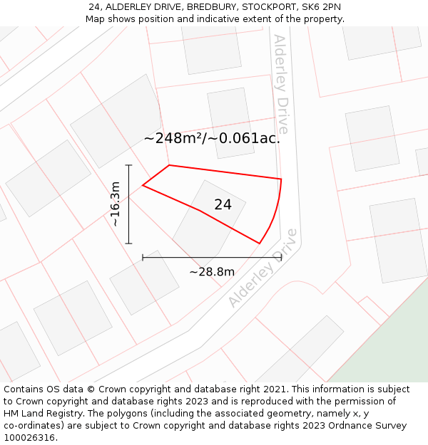 24, ALDERLEY DRIVE, BREDBURY, STOCKPORT, SK6 2PN: Plot and title map