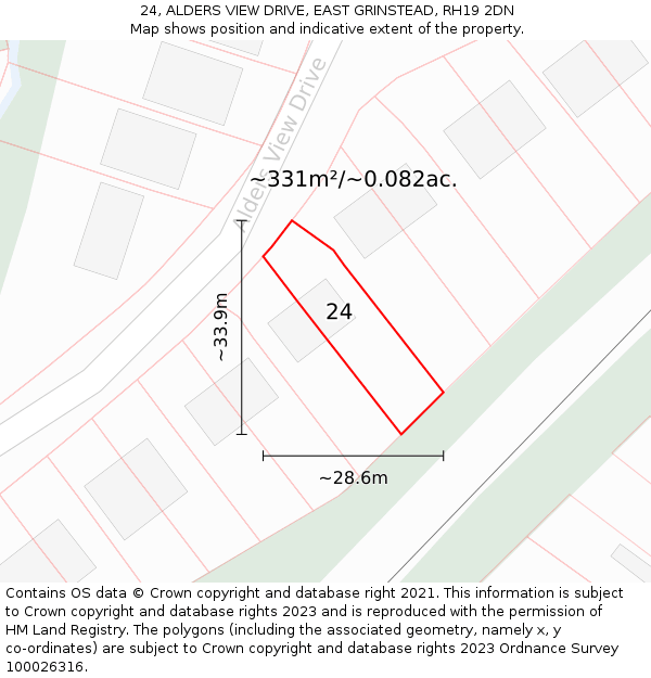 24, ALDERS VIEW DRIVE, EAST GRINSTEAD, RH19 2DN: Plot and title map