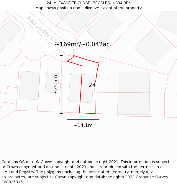 24, ALEXANDER CLOSE, BECCLES, NR34 9EN: Plot and title map