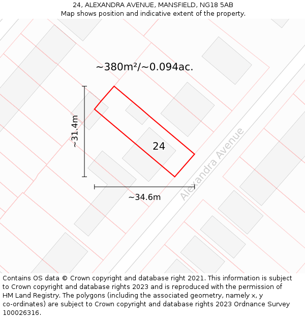 24, ALEXANDRA AVENUE, MANSFIELD, NG18 5AB: Plot and title map