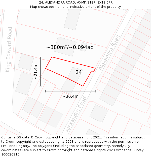 24, ALEXANDRA ROAD, AXMINSTER, EX13 5PR: Plot and title map