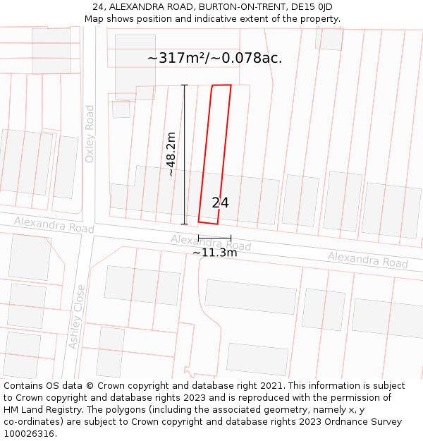 24, ALEXANDRA ROAD, BURTON-ON-TRENT, DE15 0JD: Plot and title map