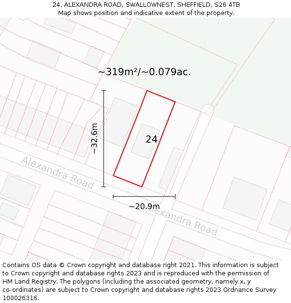 24, ALEXANDRA ROAD, SWALLOWNEST, SHEFFIELD, S26 4TB: Plot and title map