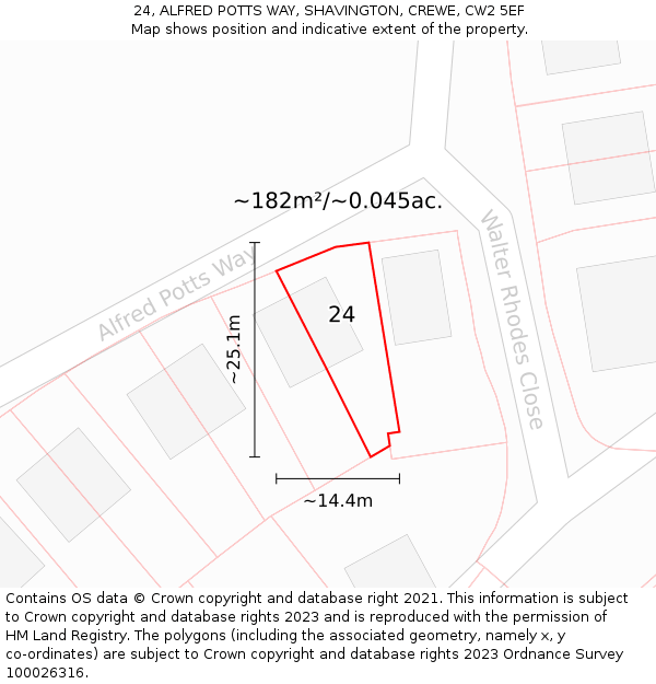 24, ALFRED POTTS WAY, SHAVINGTON, CREWE, CW2 5EF: Plot and title map