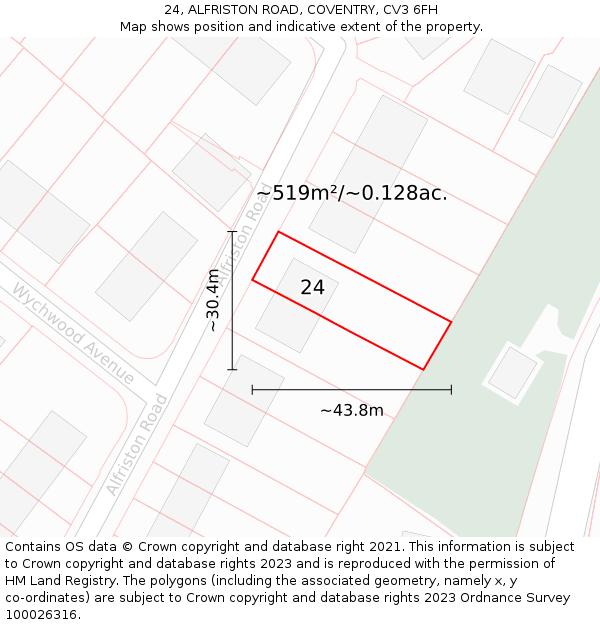 24, ALFRISTON ROAD, COVENTRY, CV3 6FH: Plot and title map