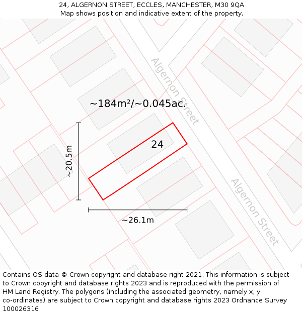 24, ALGERNON STREET, ECCLES, MANCHESTER, M30 9QA: Plot and title map