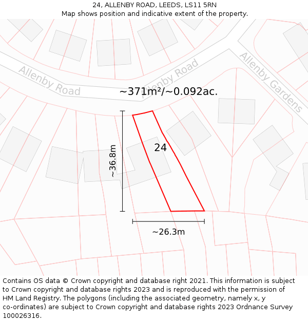24, ALLENBY ROAD, LEEDS, LS11 5RN: Plot and title map