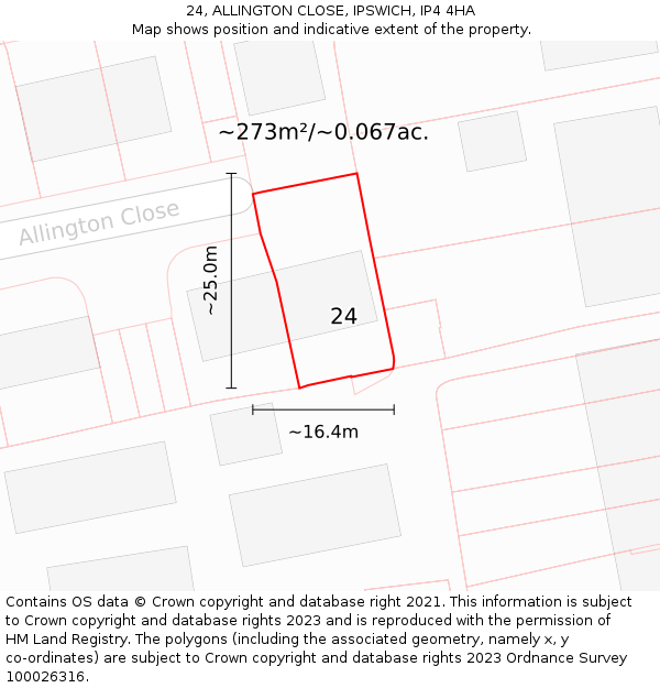 24, ALLINGTON CLOSE, IPSWICH, IP4 4HA: Plot and title map
