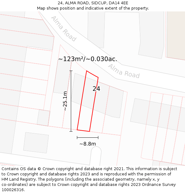 24, ALMA ROAD, SIDCUP, DA14 4EE: Plot and title map