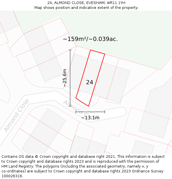 24, ALMOND CLOSE, EVESHAM, WR11 1YH: Plot and title map