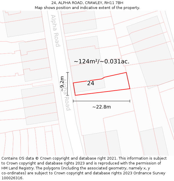 24, ALPHA ROAD, CRAWLEY, RH11 7BH: Plot and title map