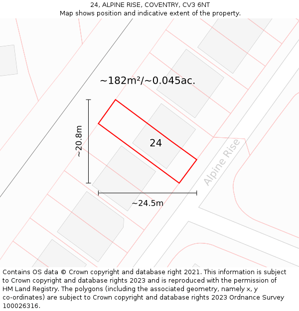 24, ALPINE RISE, COVENTRY, CV3 6NT: Plot and title map