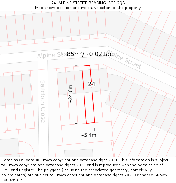 24, ALPINE STREET, READING, RG1 2QA: Plot and title map