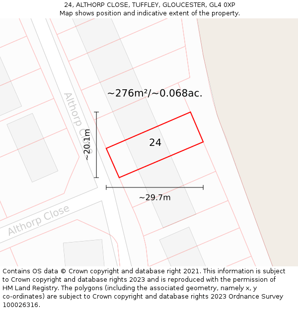 24, ALTHORP CLOSE, TUFFLEY, GLOUCESTER, GL4 0XP: Plot and title map