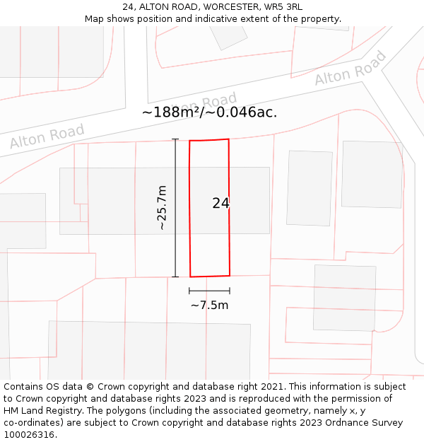 24, ALTON ROAD, WORCESTER, WR5 3RL: Plot and title map