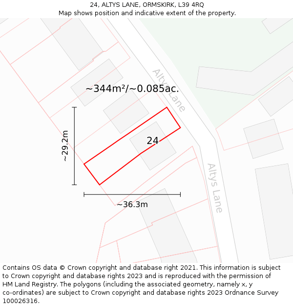 24, ALTYS LANE, ORMSKIRK, L39 4RQ: Plot and title map