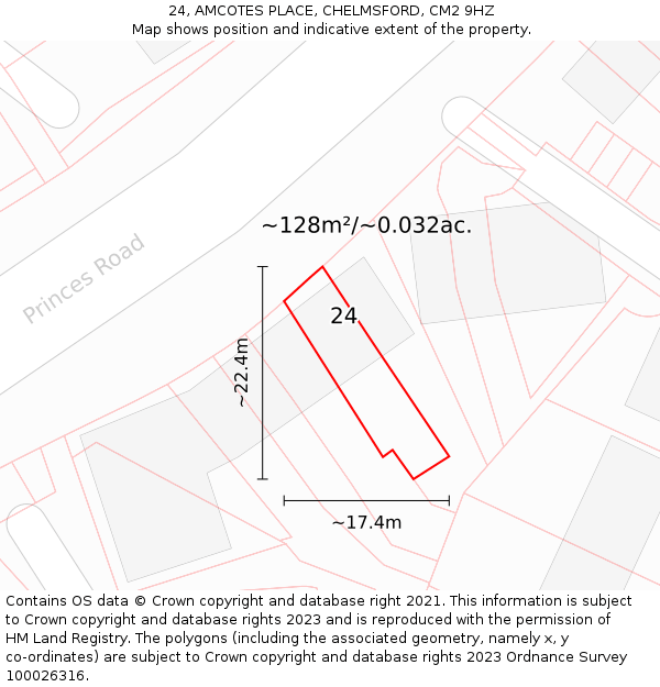 24, AMCOTES PLACE, CHELMSFORD, CM2 9HZ: Plot and title map