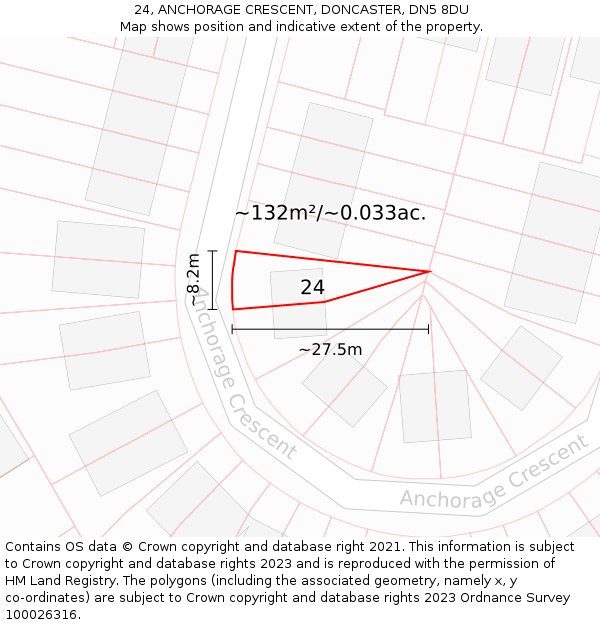 24, ANCHORAGE CRESCENT, DONCASTER, DN5 8DU: Plot and title map