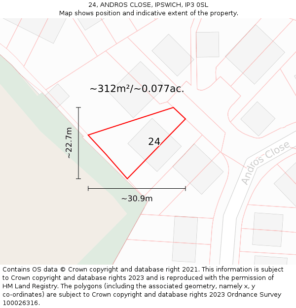 24, ANDROS CLOSE, IPSWICH, IP3 0SL: Plot and title map