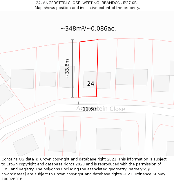 24, ANGERSTEIN CLOSE, WEETING, BRANDON, IP27 0RL: Plot and title map