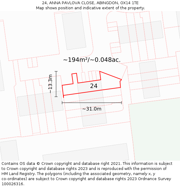 24, ANNA PAVLOVA CLOSE, ABINGDON, OX14 1TE: Plot and title map