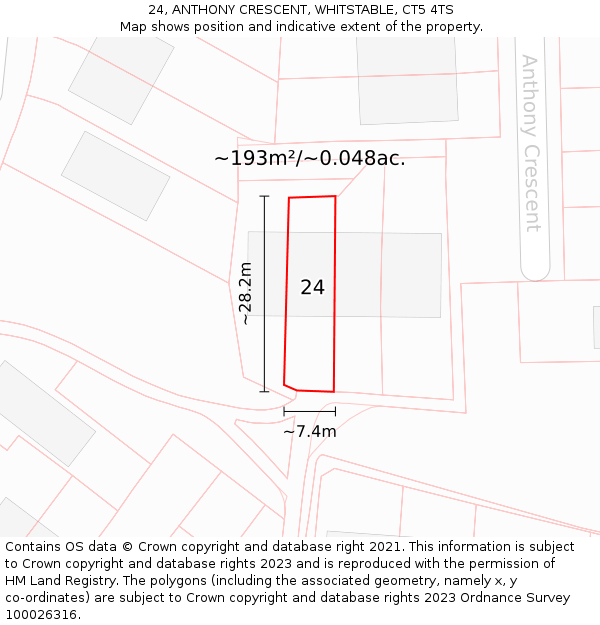 24, ANTHONY CRESCENT, WHITSTABLE, CT5 4TS: Plot and title map