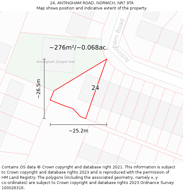 24, ANTINGHAM ROAD, NORWICH, NR7 9TA: Plot and title map
