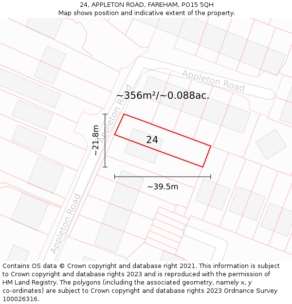 24, APPLETON ROAD, FAREHAM, PO15 5QH: Plot and title map