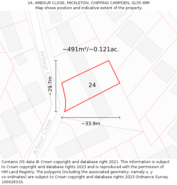 24, ARBOUR CLOSE, MICKLETON, CHIPPING CAMPDEN, GL55 6RR: Plot and title map