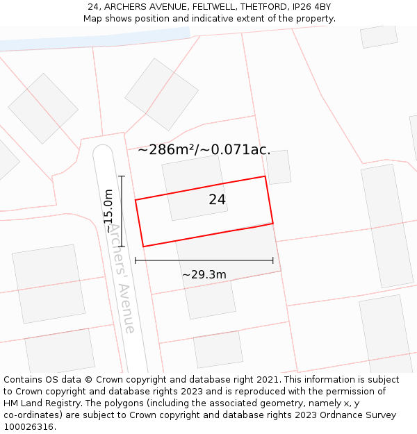 24, ARCHERS AVENUE, FELTWELL, THETFORD, IP26 4BY: Plot and title map