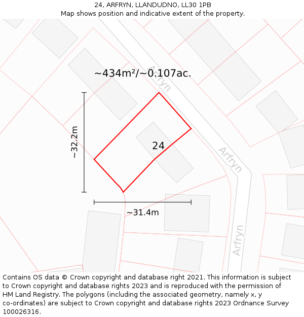 24, ARFRYN, LLANDUDNO, LL30 1PB: Plot and title map