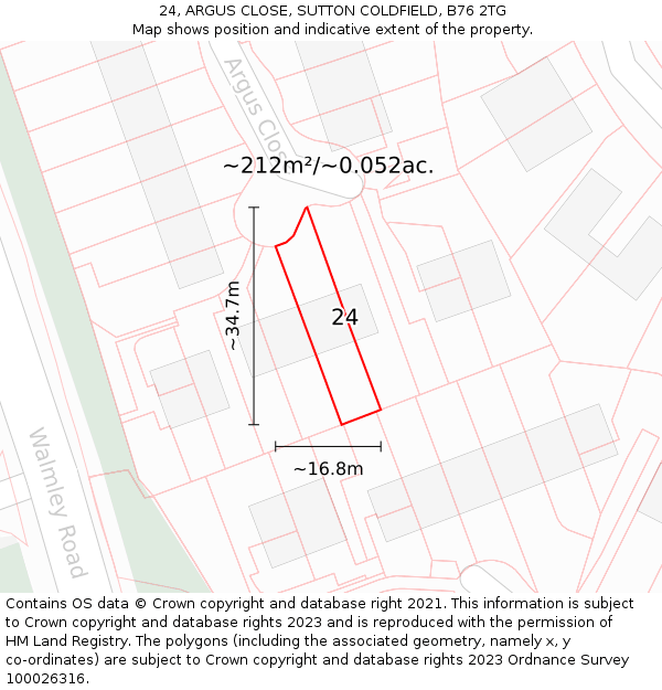 24, ARGUS CLOSE, SUTTON COLDFIELD, B76 2TG: Plot and title map
