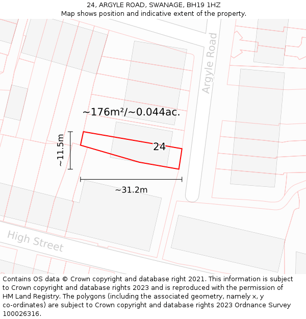 24, ARGYLE ROAD, SWANAGE, BH19 1HZ: Plot and title map