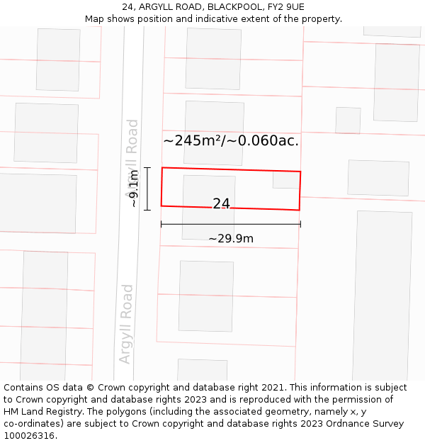 24, ARGYLL ROAD, BLACKPOOL, FY2 9UE: Plot and title map