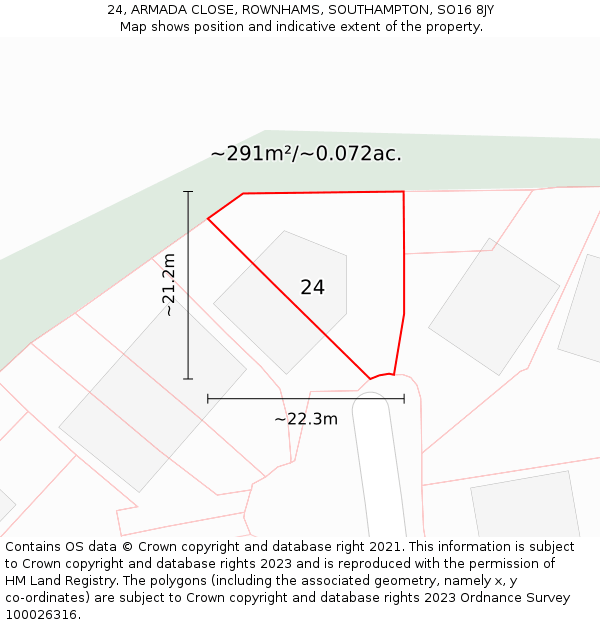24, ARMADA CLOSE, ROWNHAMS, SOUTHAMPTON, SO16 8JY: Plot and title map