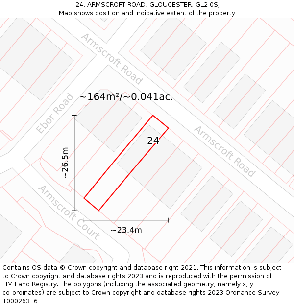 24, ARMSCROFT ROAD, GLOUCESTER, GL2 0SJ: Plot and title map