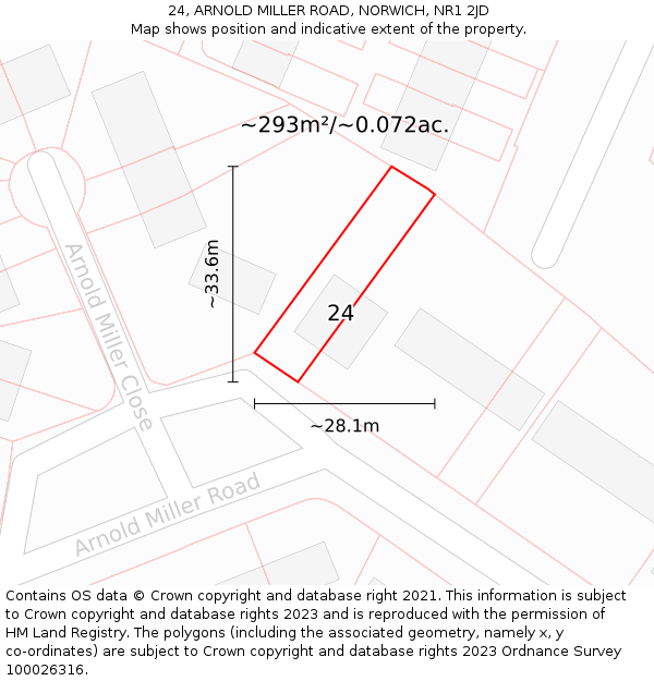 24, ARNOLD MILLER ROAD, NORWICH, NR1 2JD: Plot and title map