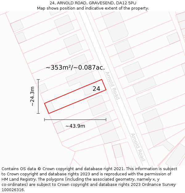24, ARNOLD ROAD, GRAVESEND, DA12 5PU: Plot and title map