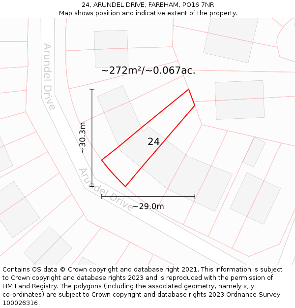 24, ARUNDEL DRIVE, FAREHAM, PO16 7NR: Plot and title map