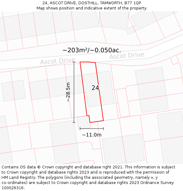 24, ASCOT DRIVE, DOSTHILL, TAMWORTH, B77 1QP: Plot and title map