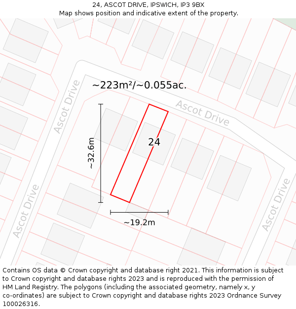 24, ASCOT DRIVE, IPSWICH, IP3 9BX: Plot and title map