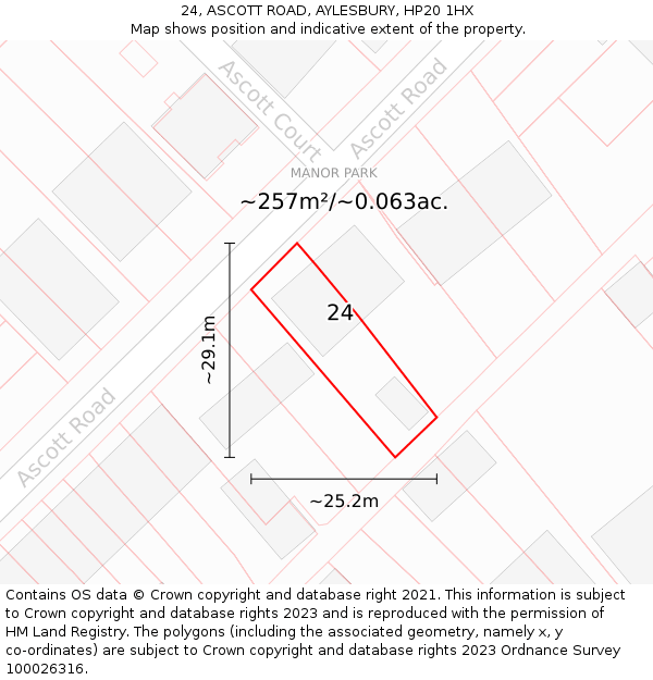 24, ASCOTT ROAD, AYLESBURY, HP20 1HX: Plot and title map