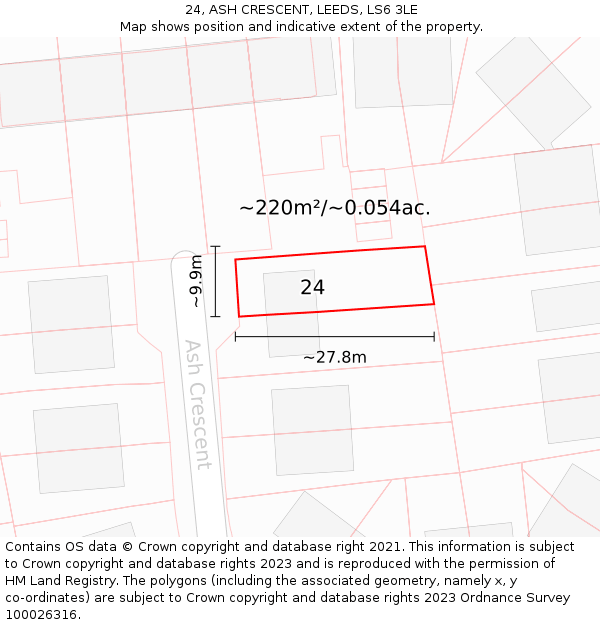 24, ASH CRESCENT, LEEDS, LS6 3LE: Plot and title map
