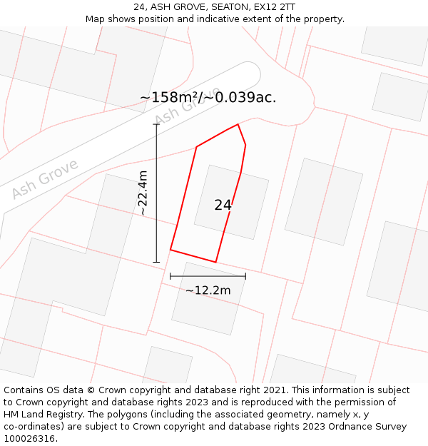 24, ASH GROVE, SEATON, EX12 2TT: Plot and title map