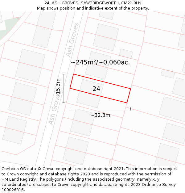 24, ASH GROVES, SAWBRIDGEWORTH, CM21 9LN: Plot and title map