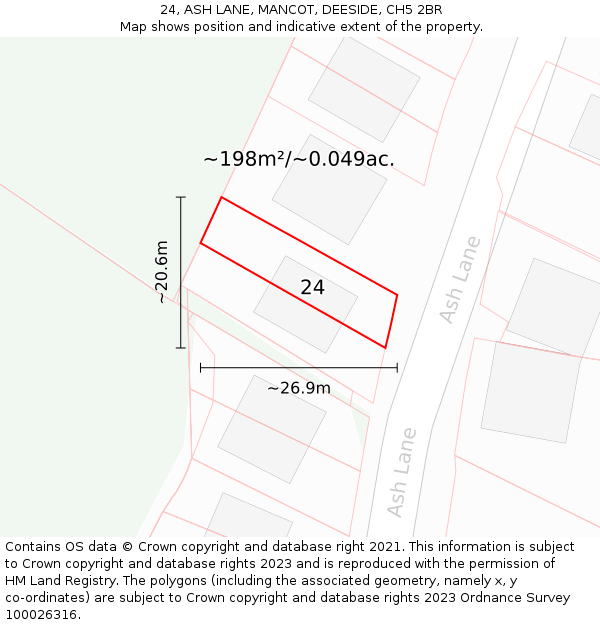 24, ASH LANE, MANCOT, DEESIDE, CH5 2BR: Plot and title map