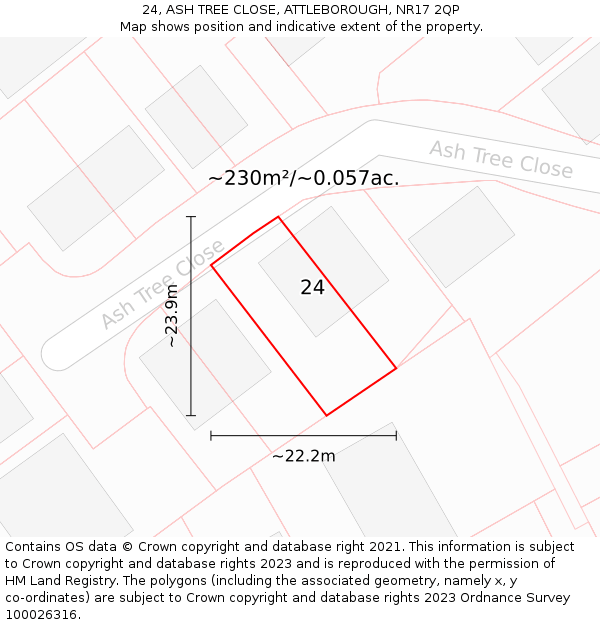 24, ASH TREE CLOSE, ATTLEBOROUGH, NR17 2QP: Plot and title map