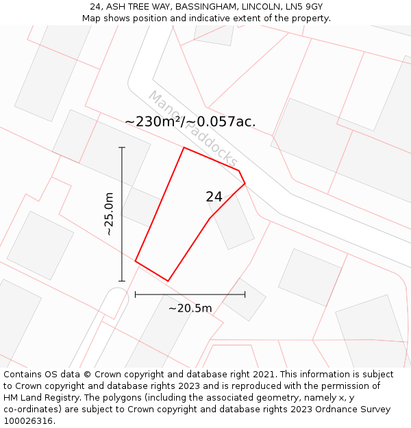 24, ASH TREE WAY, BASSINGHAM, LINCOLN, LN5 9GY: Plot and title map